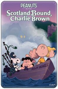 Book cover: Scotland Bound, Charlie Brown, by Jason Cooper; art by Robert Pope; colours by Hannah White.