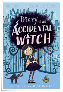 Book cover: “Diary of an Accidental Witch” by Perdita & Honor Cargill; ill. Katie Saunders (Little Tiger, 2021)