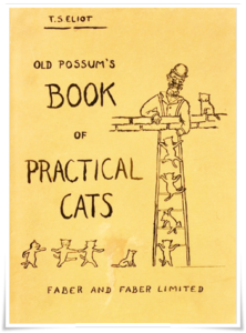 Book cover: “Old Possum’s Book of Practical Cats” by T.S. Eliot (Faber & Faber, 1939); audiobook read by Miranda Richardson (Faber & Faber, 2015)