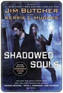 Book cover: “Shadowed Souls” ed. Jim Butcher & Kerrie L. Hughes (Roc, 2016); audiobook read by various narrators (Penguin, 2016)