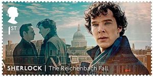 Postage stamp: “Sherlock: The Reichenbach Fall” by Stephen Thompson; dir. Toby Haynes (BBC, 2012)