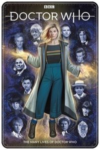 Graphic novel cover: “Doctor Who, The Thirteenth Doctor: The Many Lives of Doctor Who” by Richard Dinnick, various illustrators (Titan, 2018)