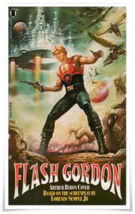 Book cover: “Flash Gordon” by Arthur Byron Cover (New English Library, 1980), from the screenplay by Lorenzo Semple, Jr