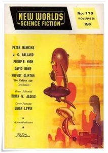 Magazine cover: New Worlds Science Fiction, No. 11, Vol. 38 (December 1961); review of “Survival Course” by Philip E. High, pp. 41-58.