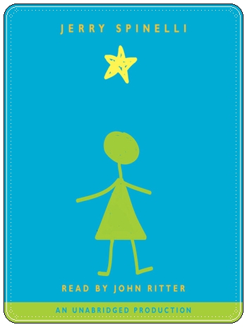 Book cover: “Stargirl” by Jerry Spinelli (Alfred A. Knopf, 2000); audiobook read by John H. Ritter (Books on Tape, 2006)